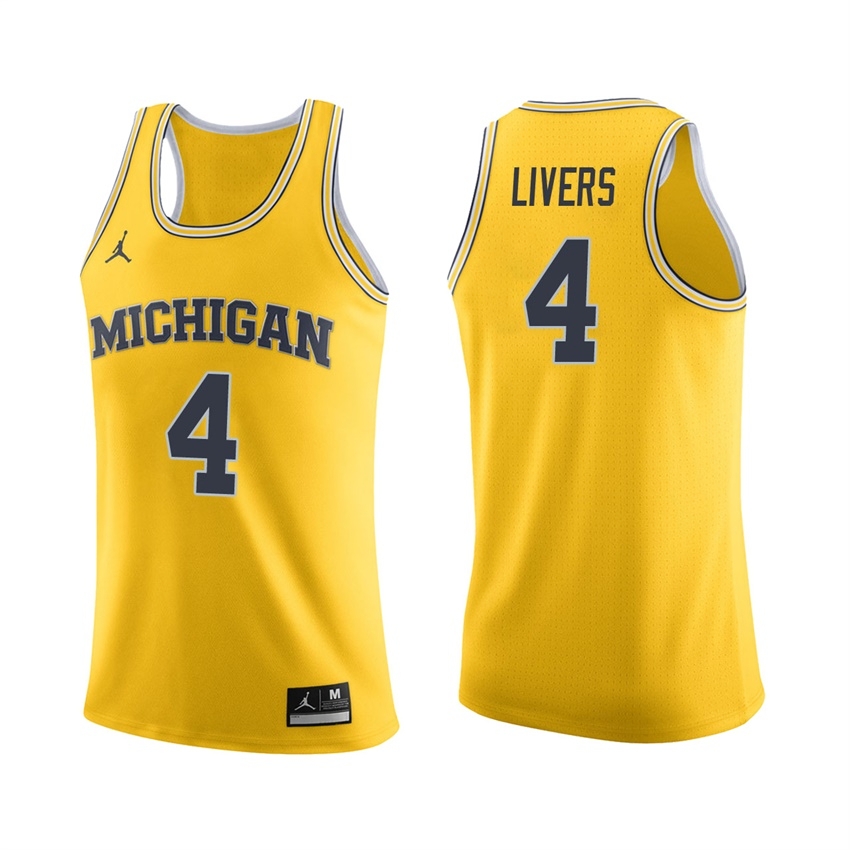 Michigan Wolverines Men's NCAA Isaiah Livers #4 Maize College Basketball Jersey VLS7849OI